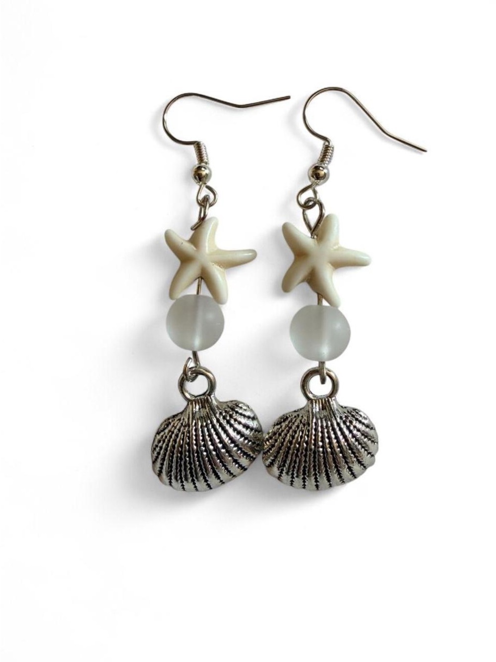 Handmade Ivory Starfish & Scallop Shell Earrings Boho Beach
